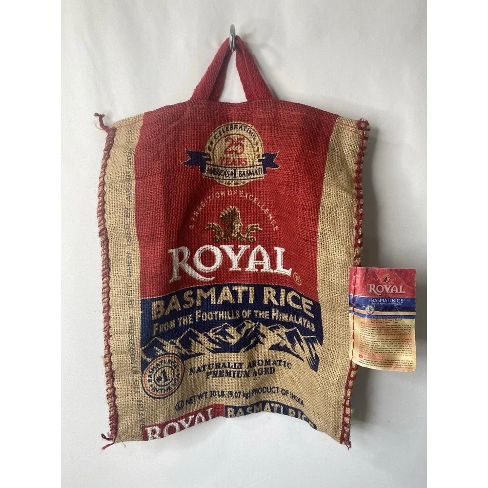 Royal Basmati Rice Tote Burlap Bag Purse Sack w/ Zipper Farmer's Market Festival